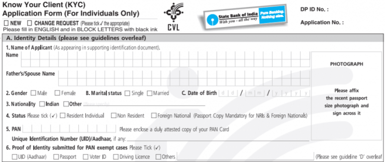 SBI KYC Form Fill Up Sample & KYC Documents List