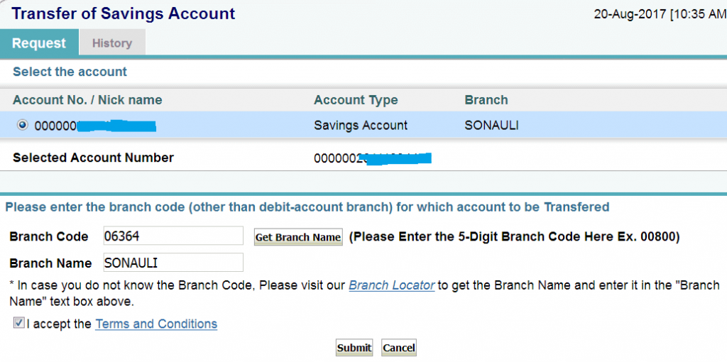 Transfer SBI Saving Account One Branch To Other Online