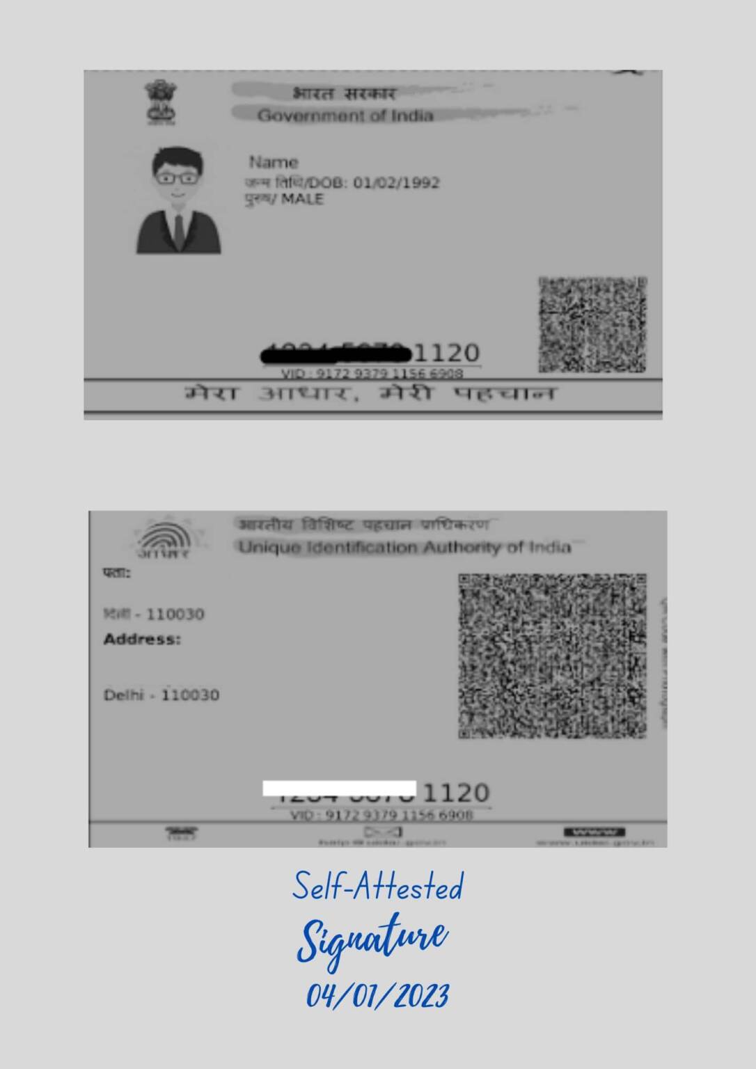 What Is The Meaning Of Self Attested Photocopy Of Documents   Self Attested Aadhar Card Copy Example 1086x1536 